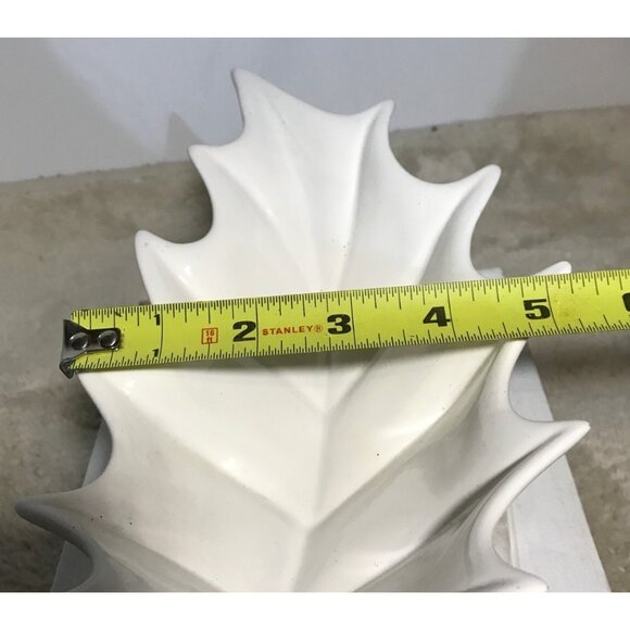Ceramic Sleigh Holly Leaf Shape Dish Solid Glazed White 11" Long - Picture 9 of 11
